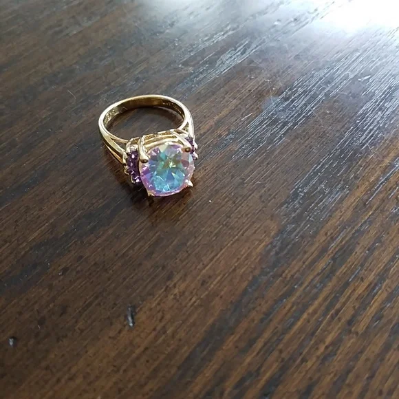 Mercury Mystic Topaz Cut Gemstone Ring In Gold Over Sterling Silver. - Picture 1 of 5